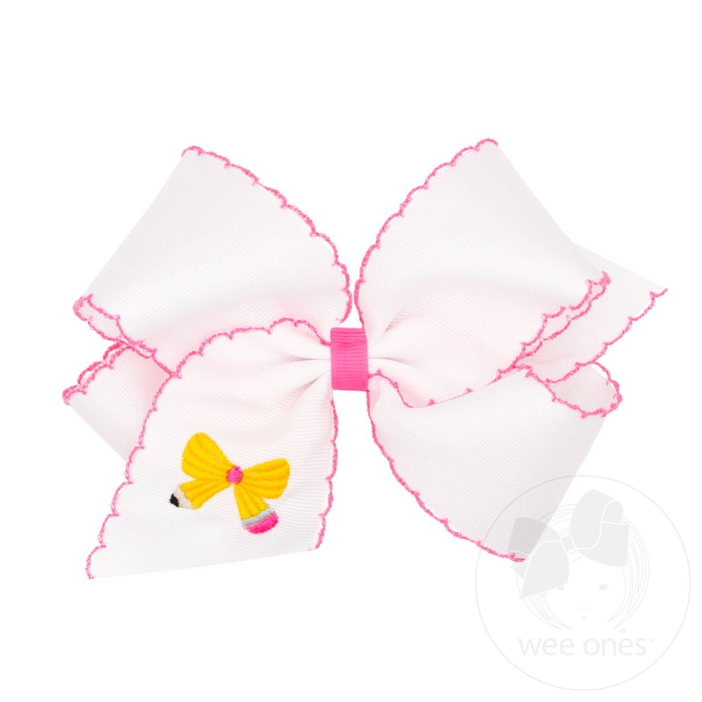 King Back to School Moonstitch Bow Embroidered Hair Bow