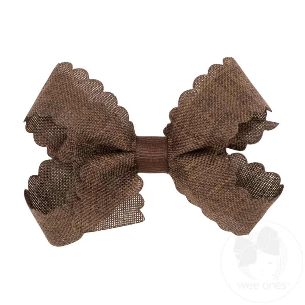 Mini Scallop Edge Linen Bow | Brown