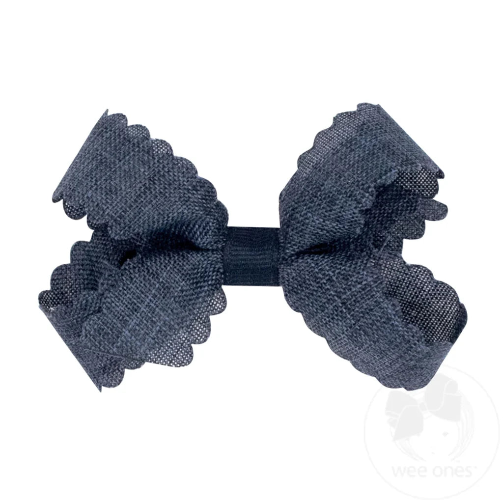 Mini Scallop Edge Linen Bow | Denim