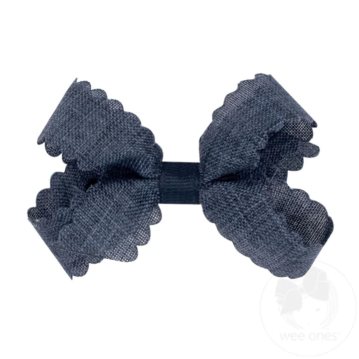 Mini Scallop Edge Linen Bow | Denim
