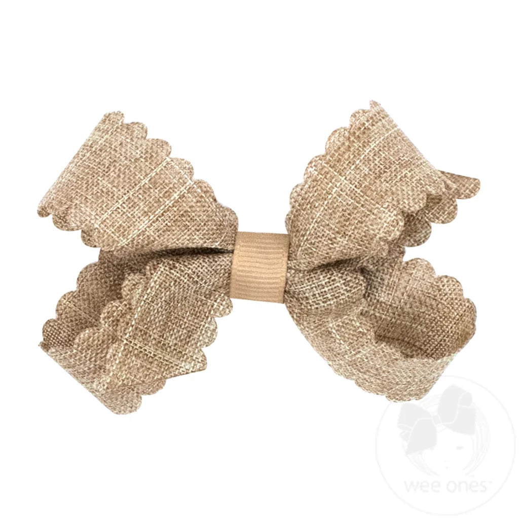 Mini Scallop Edge Linen Bow | Natural