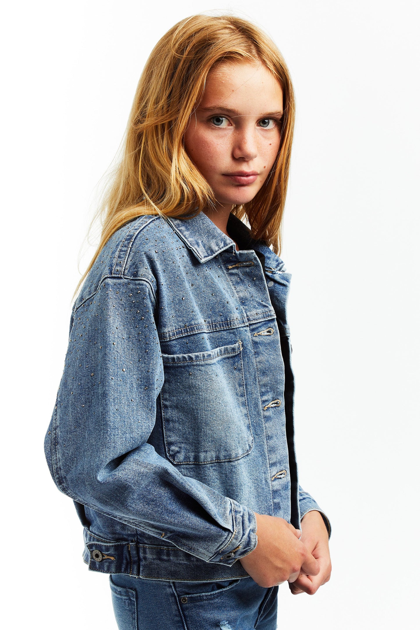 Ombre Stud Patch Pocket Trucker Jacket