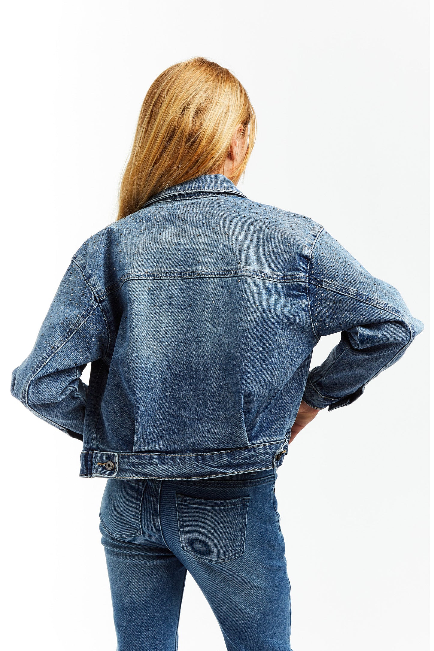 Ombre Stud Patch Pocket Trucker Jacket