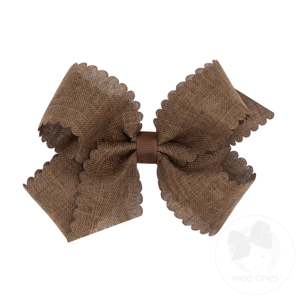 Medium Scallop Edge Linen Bow | Brown