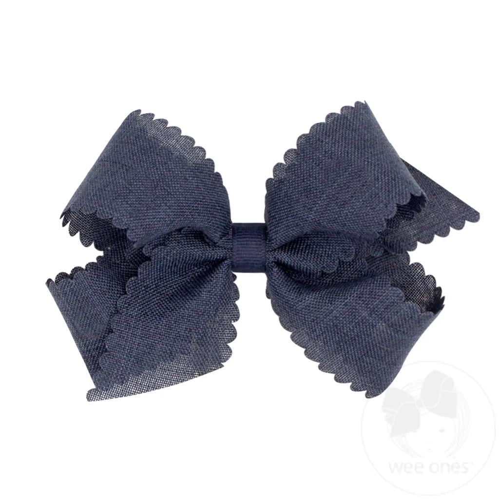 Medium Scallop Edge Linen Bow | Denim