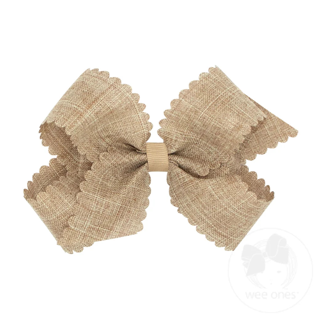 Medium Scallop Edge Linen Bow | Natural