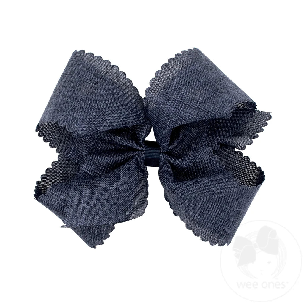 King Scallop Edge Linen Bow | Denim