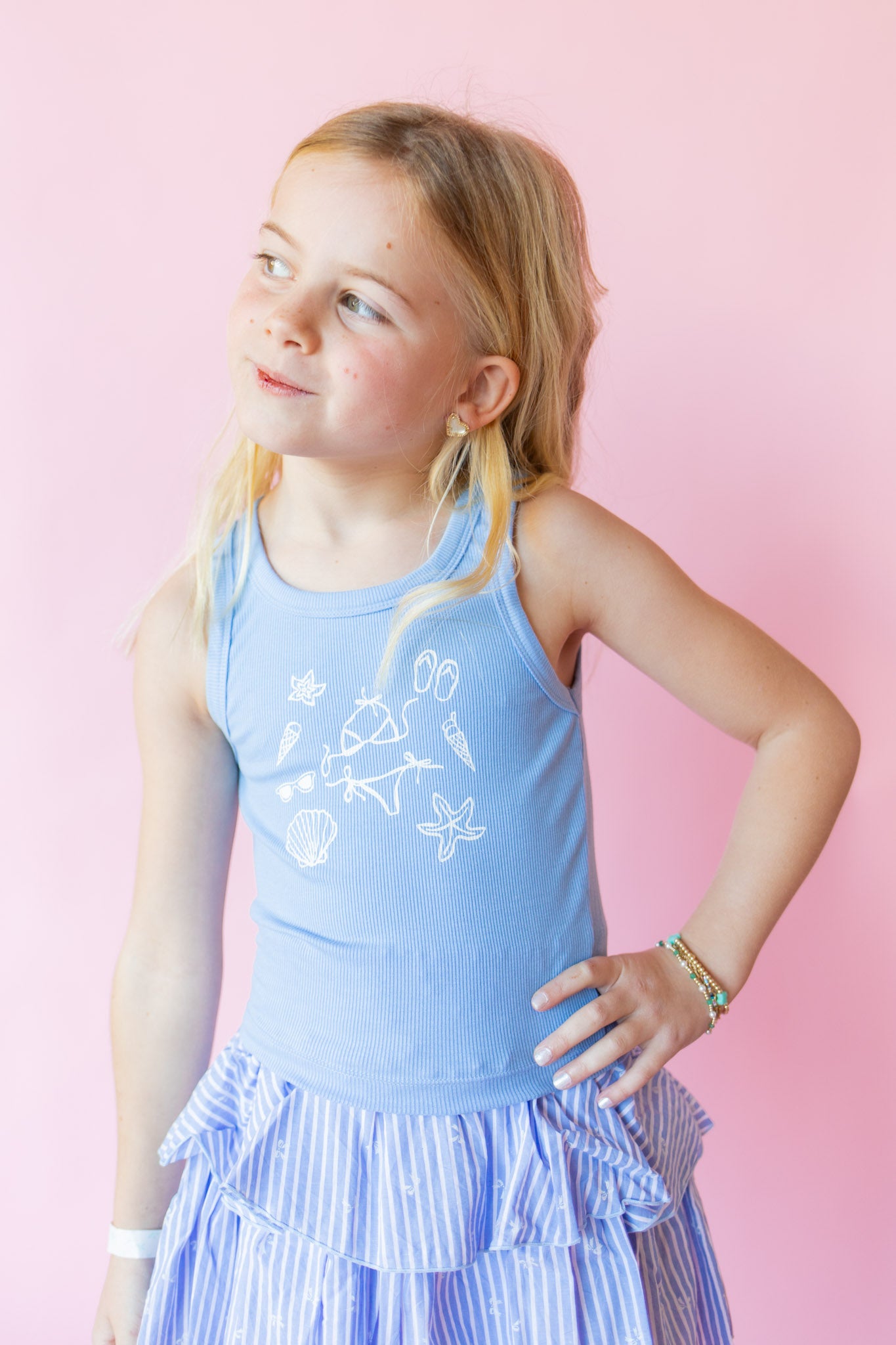 Bow Stripe Ruffle Skirt | Blue