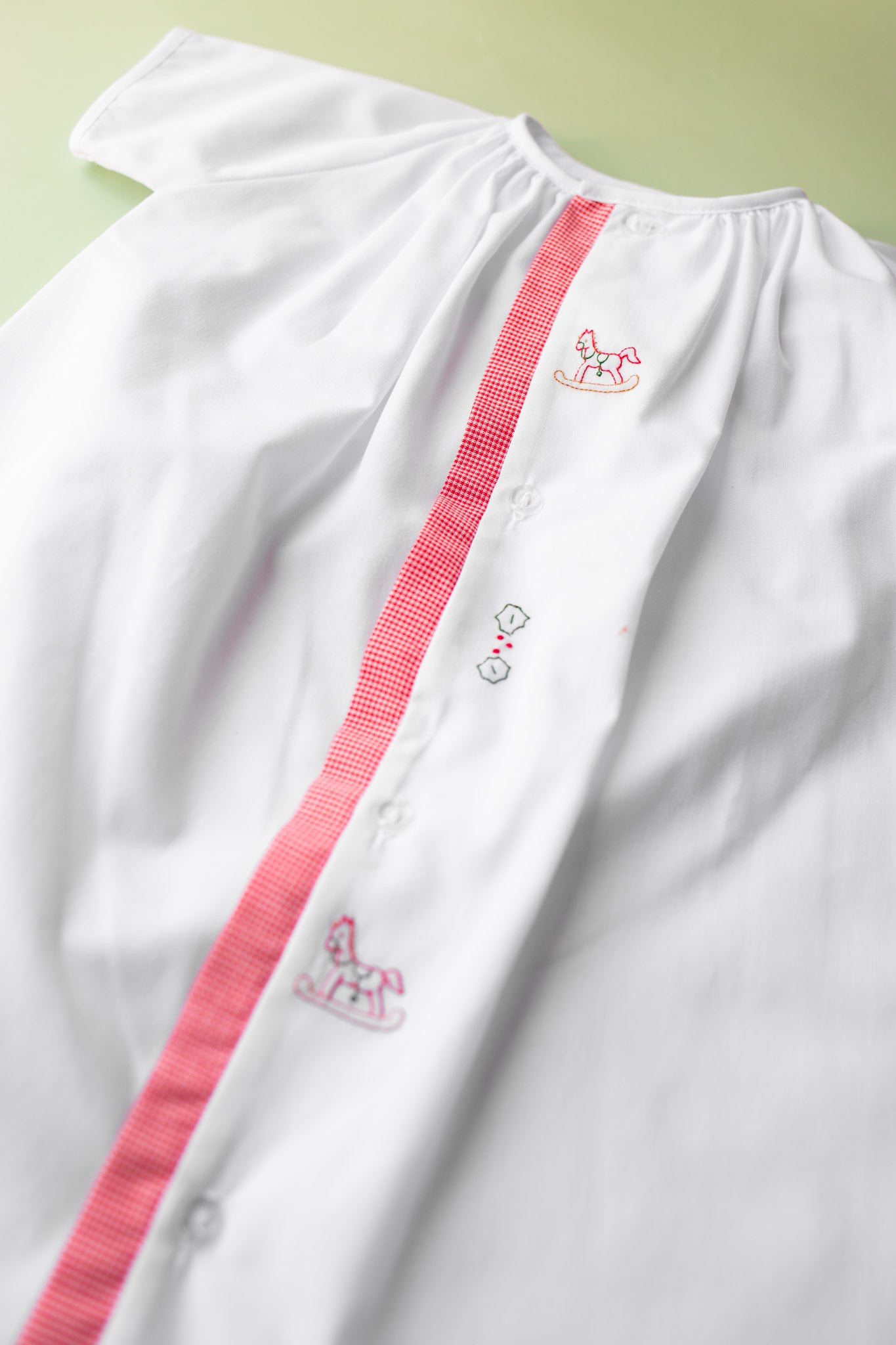 Day Gown, Red Check Christmas Horse