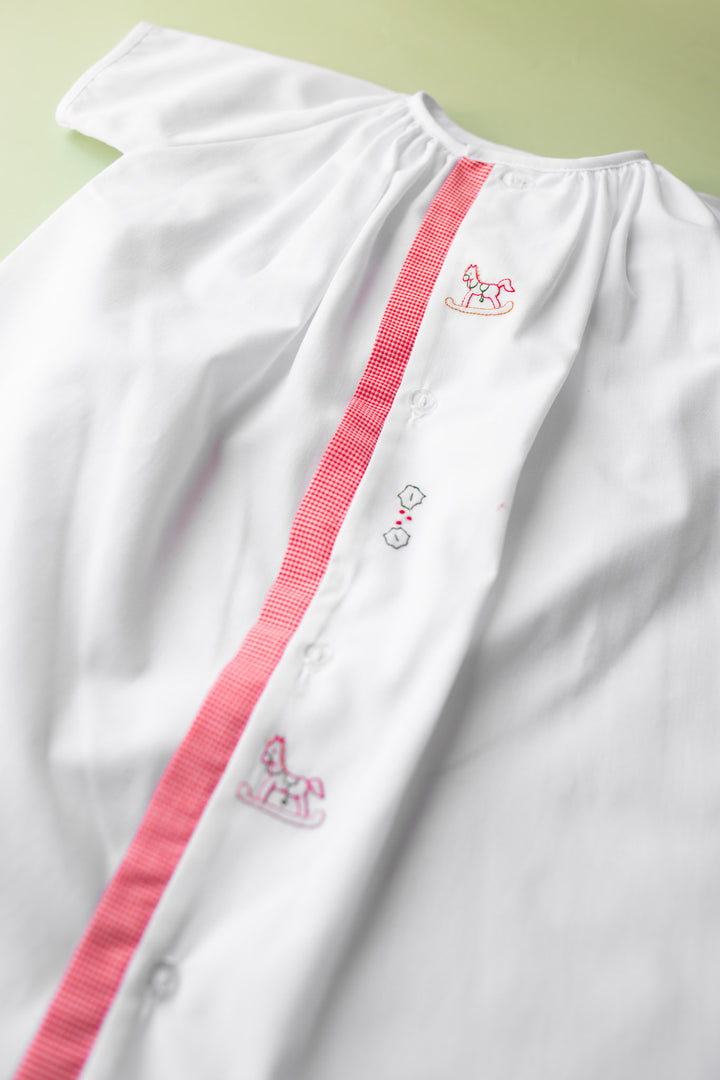 Day Gown, Red Check Christmas Horse