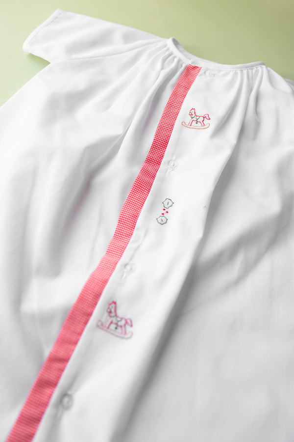 Day Gown, Red Check Christmas Horse