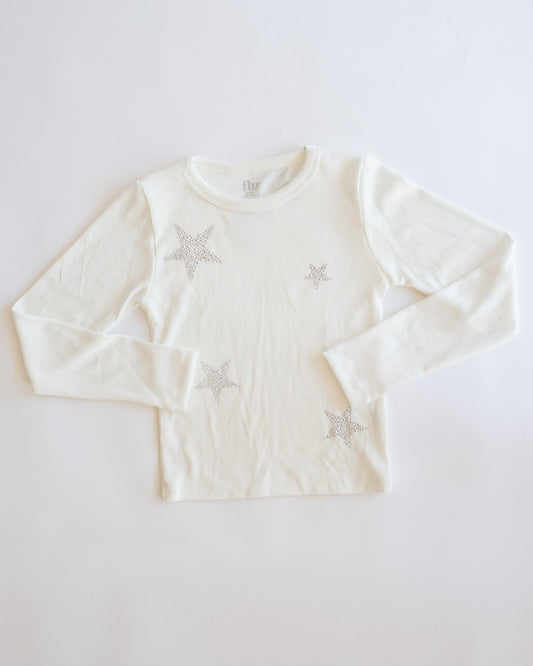 Silver Star Ribbed Long Sleeve | Off White