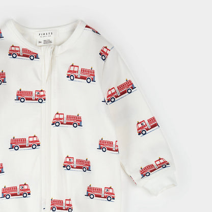 Footed Sleeper | Off White Firetruck