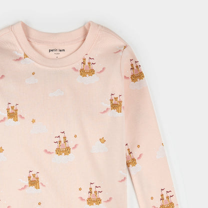 Long Sleeve Pajama Set | Light Pink Magic Castle