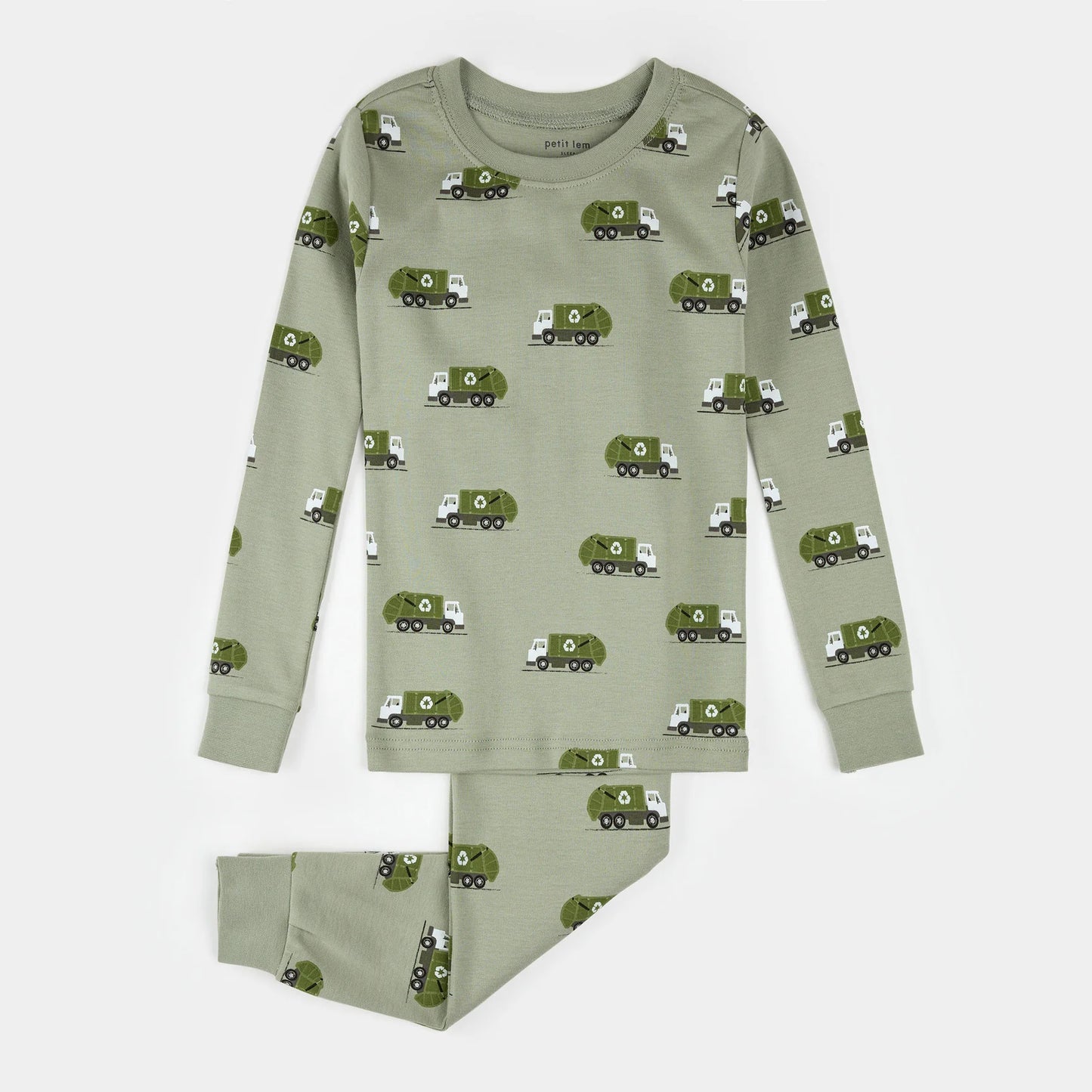 Long Sleeve Pajama Set | Green Recycling Trucks