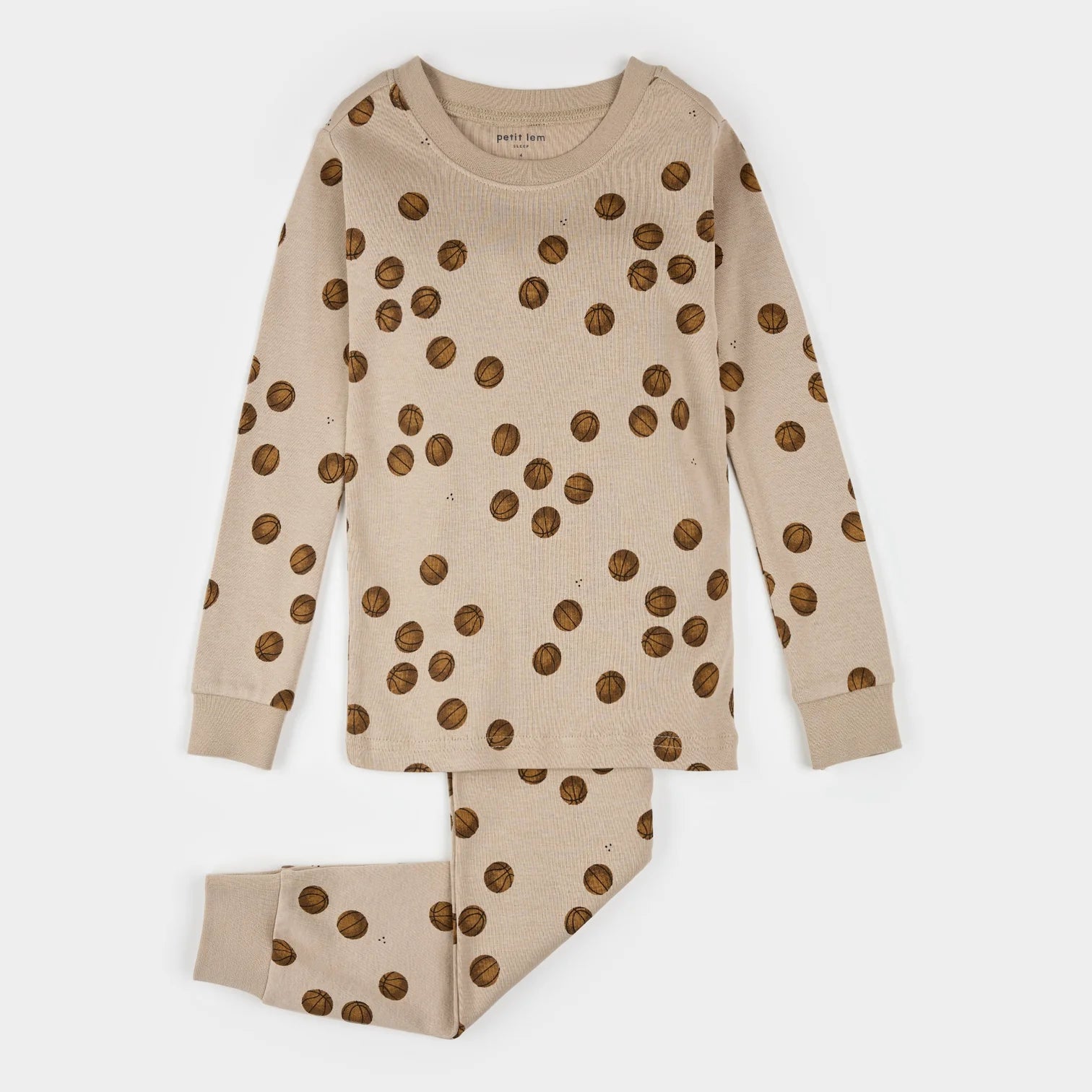 Long Sleeve Pajama Set | Oatmeal Basketball