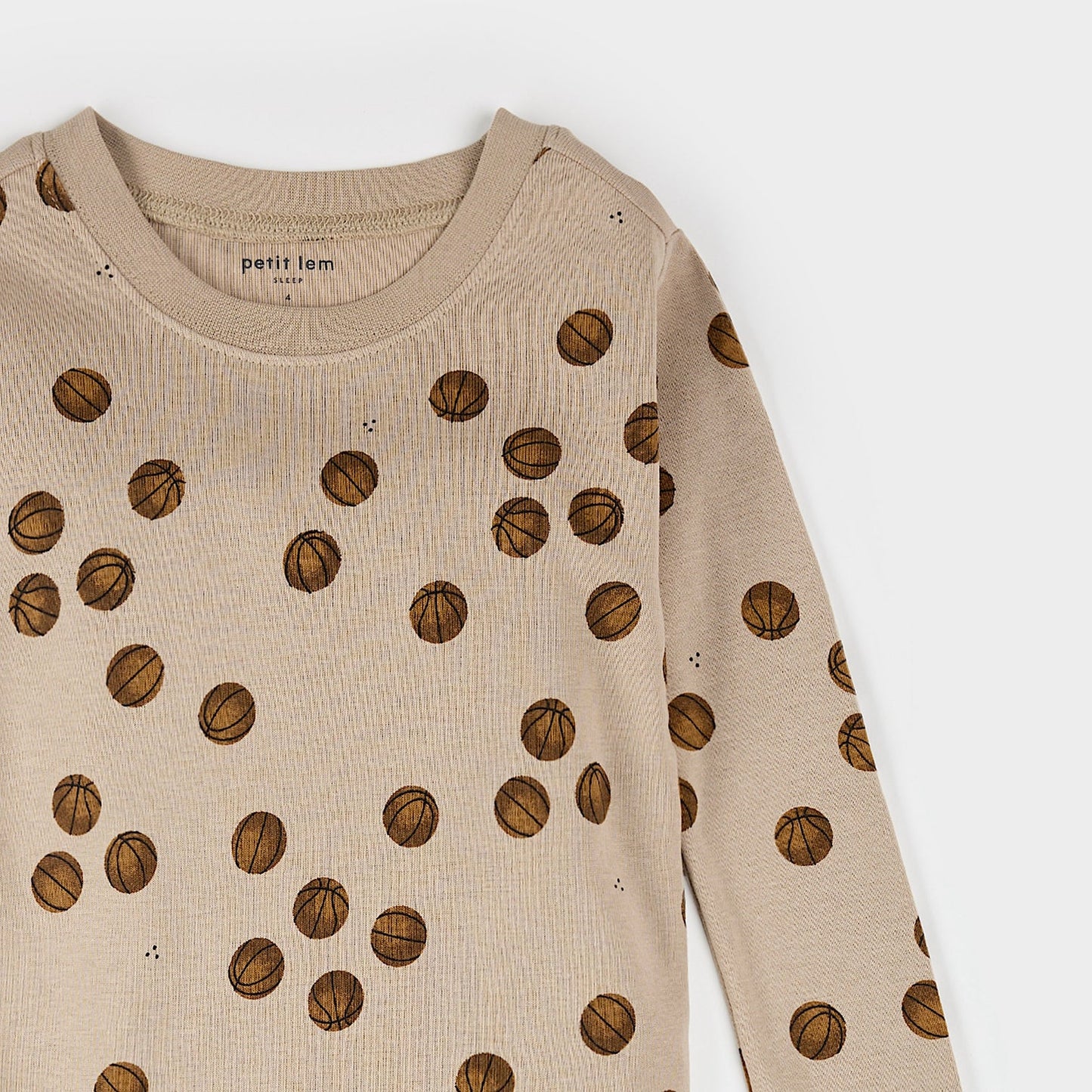 Long Sleeve Pajama Set | Oatmeal Basketball