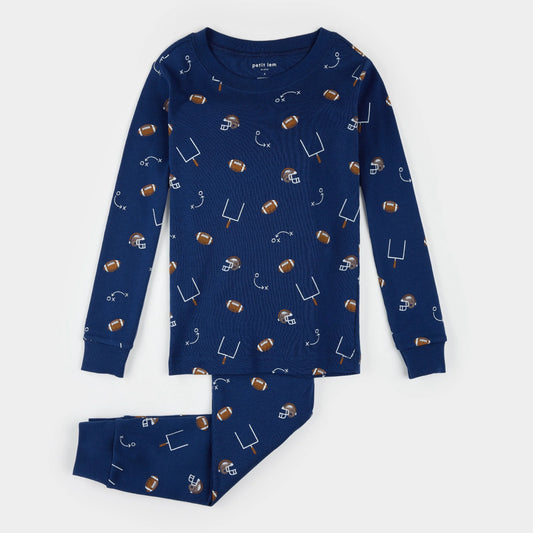 Long Sleeve Pajama Set | Blue Football