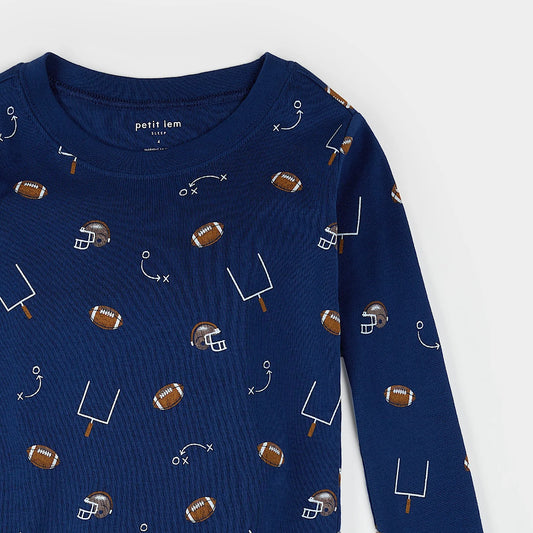 Long Sleeve Pajama Set | Blue Football