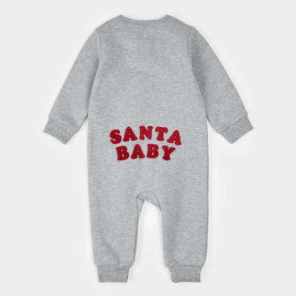 Heather Grey Fleece Playsuit | Santa Baby