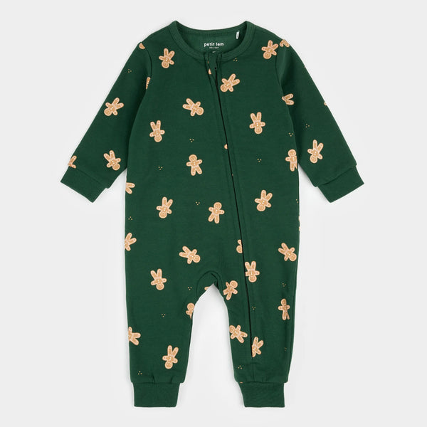 Dark Green Fleece Playsuit | Gingerbread Man