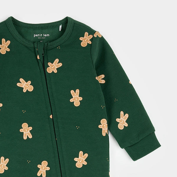 Dark Green Fleece Playsuit | Gingerbread Man