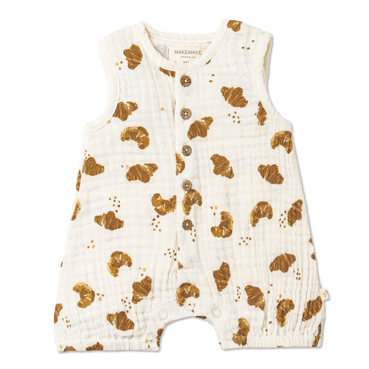 Organic Sleeveless Bubble Romper | Croissant