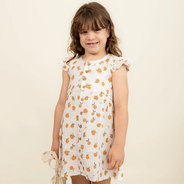 Organic Button Flutter Dress | Mandarin