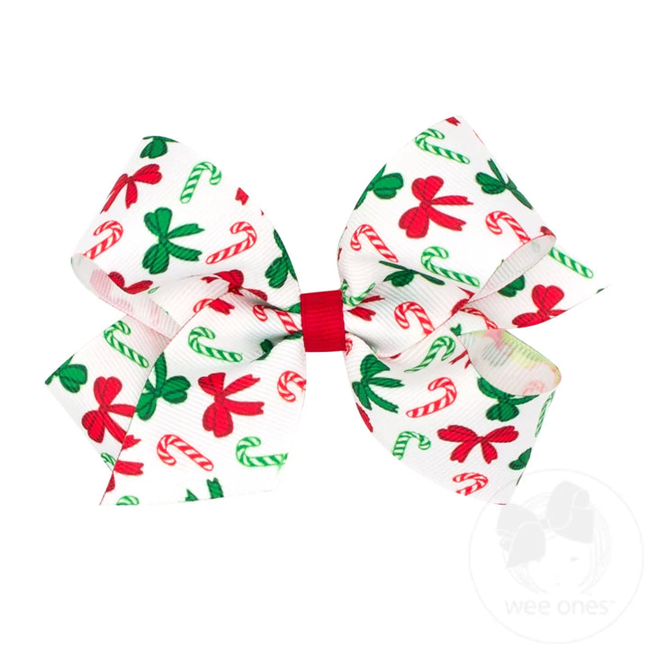Medium Christmas Print Hair Bow | Candy Cane