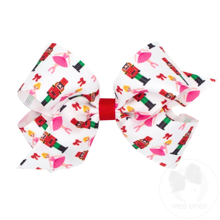 Medium Christmas Print Hair Bow | Nutcracker