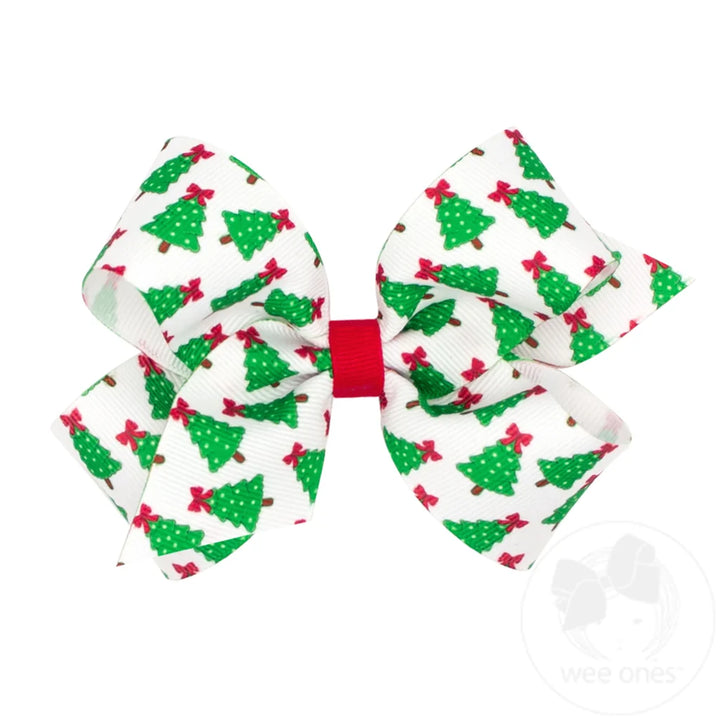 Medium Christmas Print Hair Bow | Christmas Tree