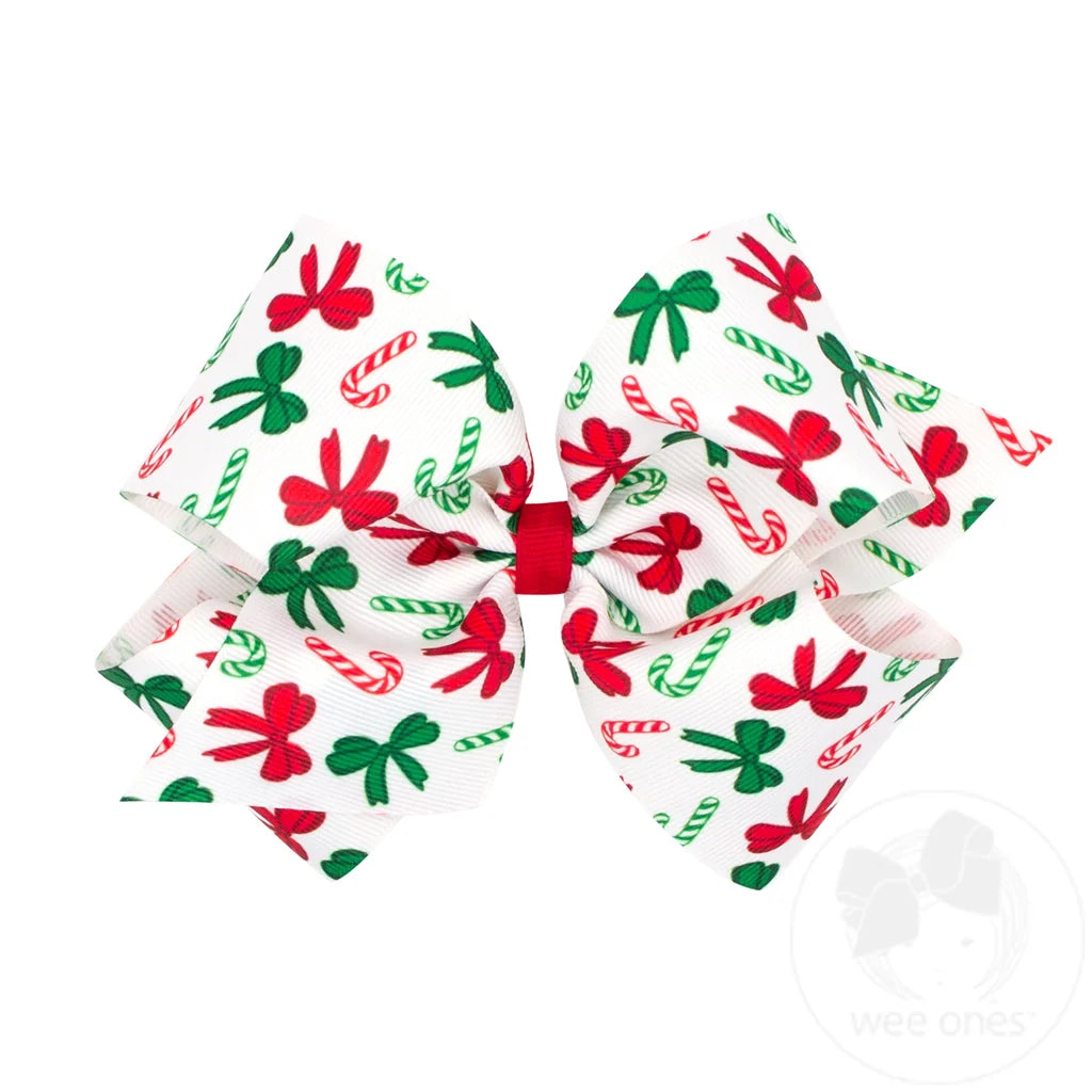 King Christmas Print Hair Bow | Candy Cane
