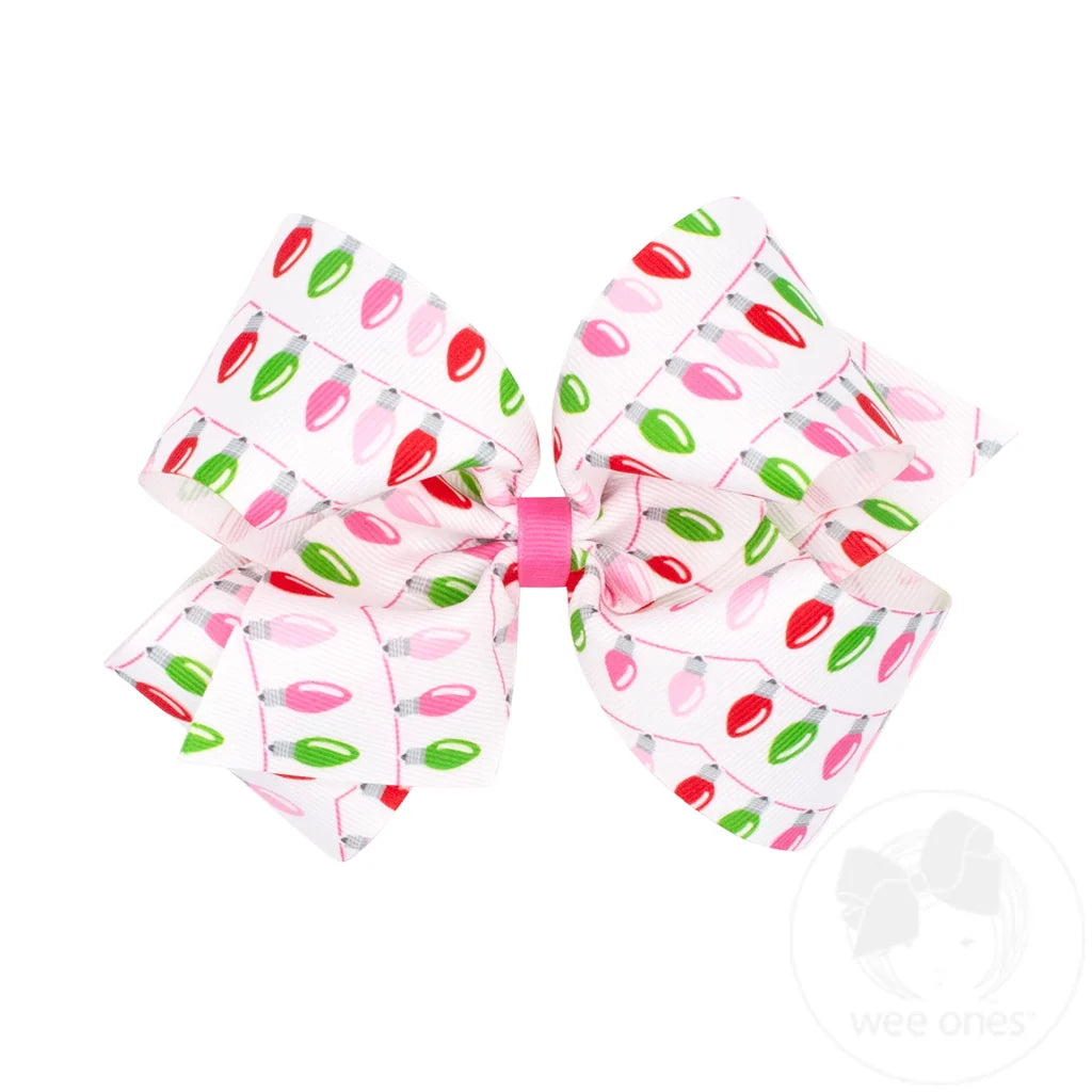 King Pink Christmas Print Hair Bow | Lights