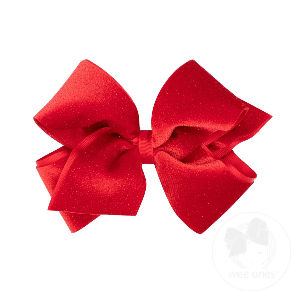 King Sparkle Velvet Grosgrain Overlay Hair Bow | Red