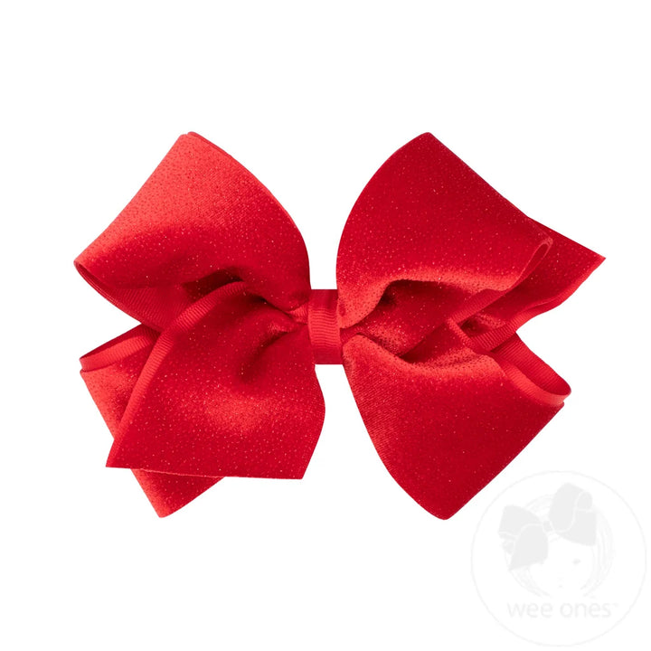 King Sparkle Velvet Grosgrain Overlay Hair Bow | Red