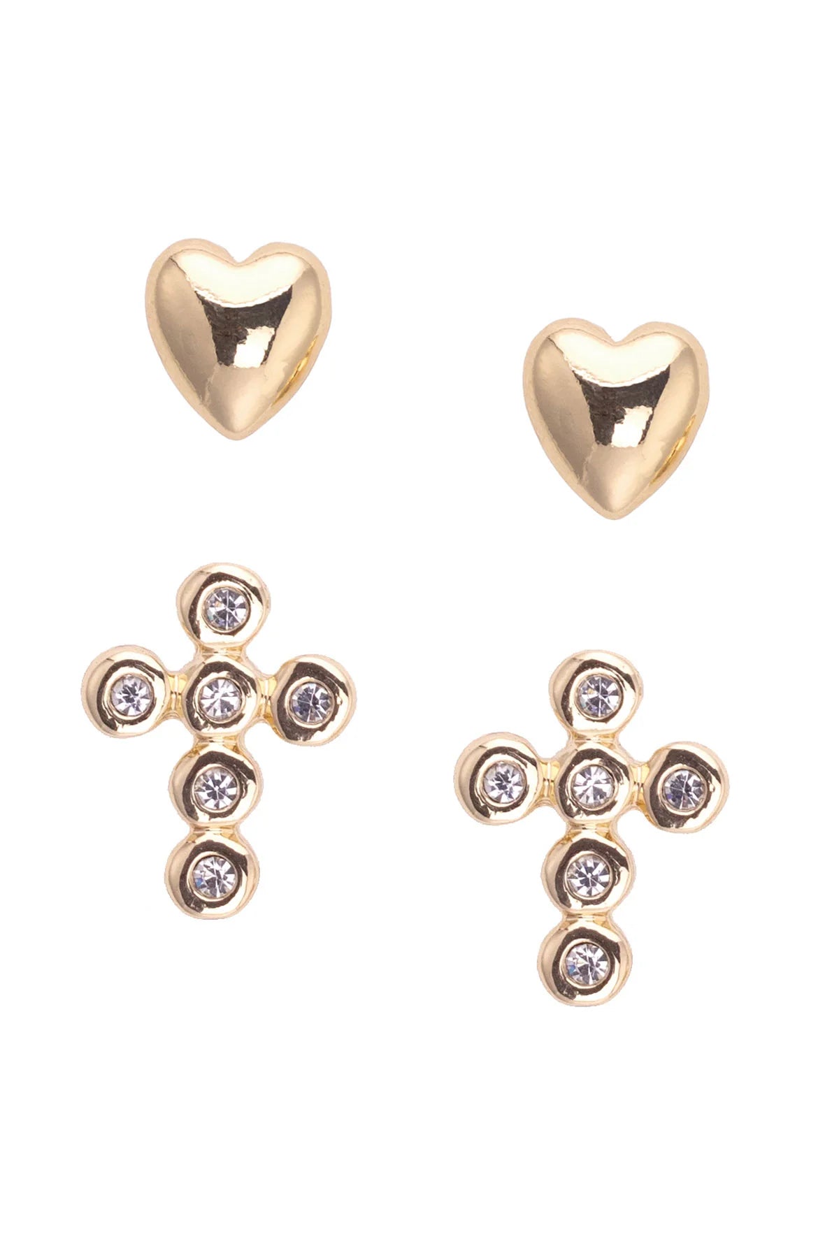 Heart & Pave Cross Stud Earring Set