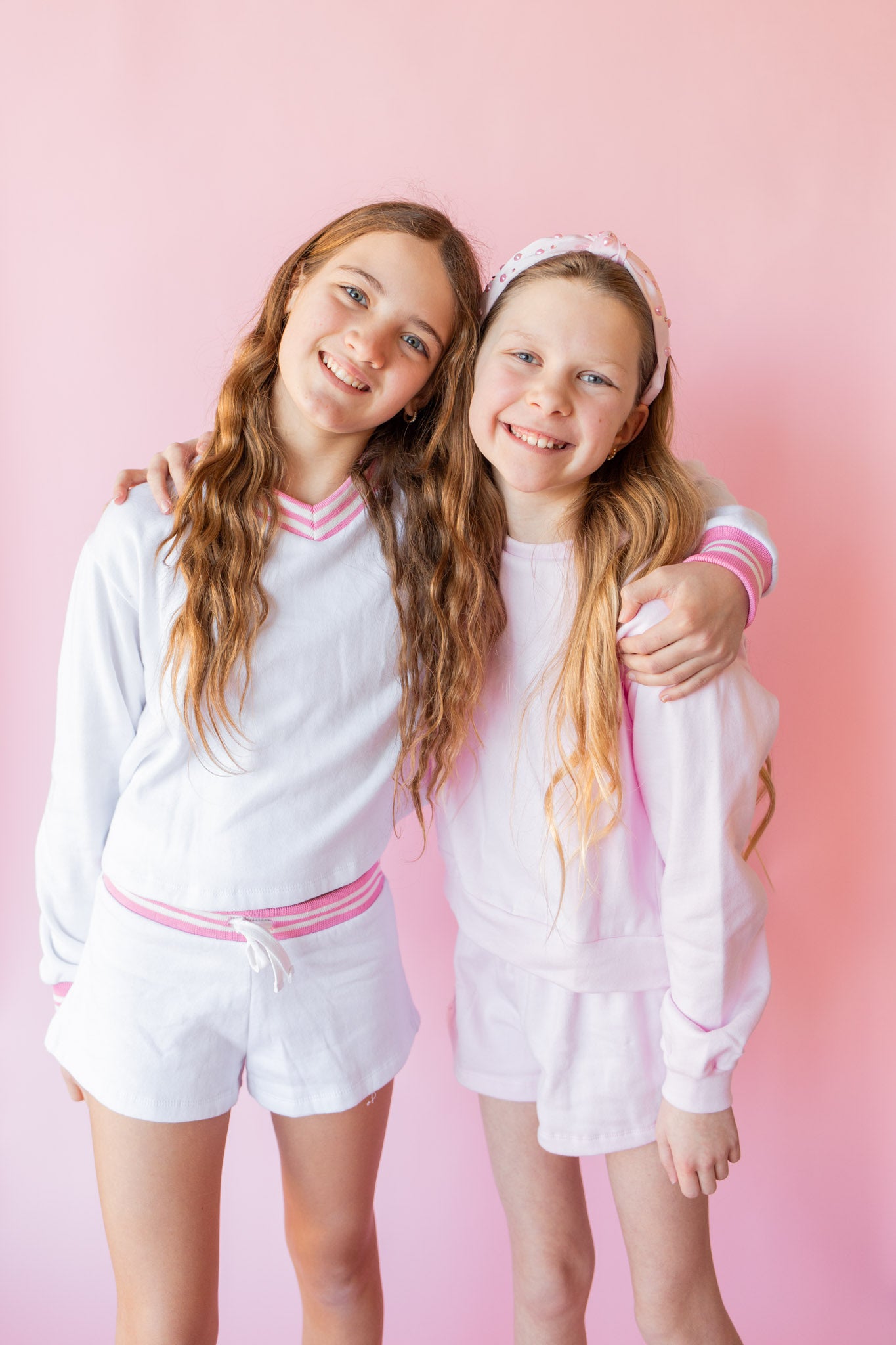 Stripe Rib Trim Sweatshort | White + Pink