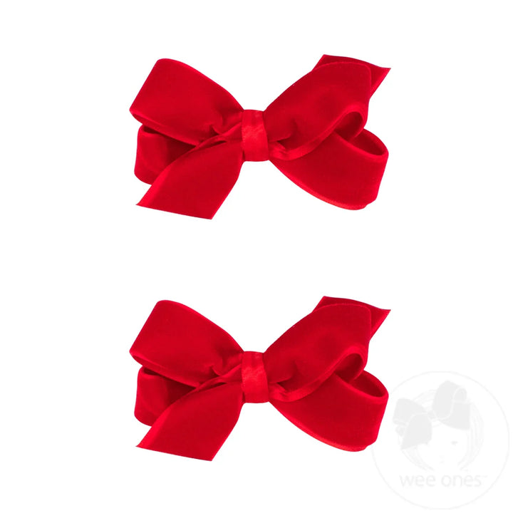 Mini Velvet Bow Pair | Red