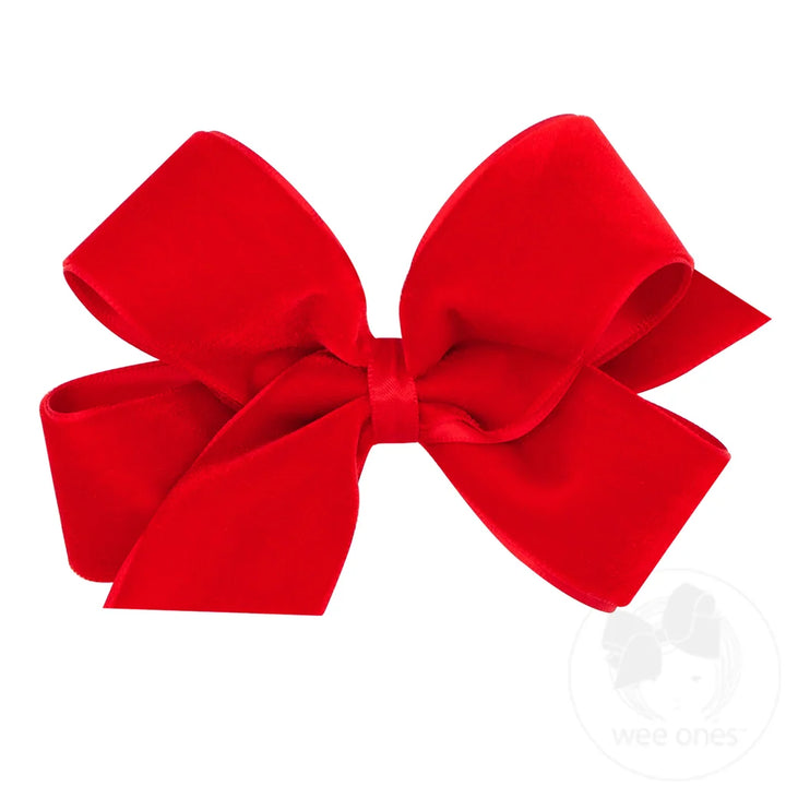 Medium Velvet & Satin Overlay Bow | Red