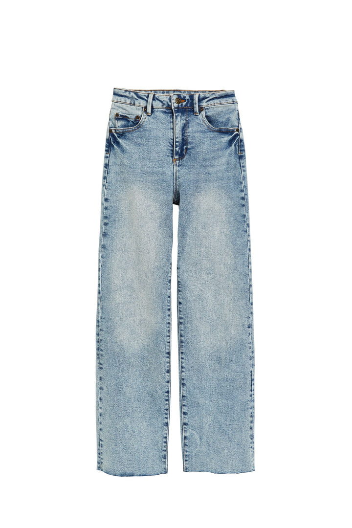 Fray Hem Crop Straight Leg Jean | Light Indigo