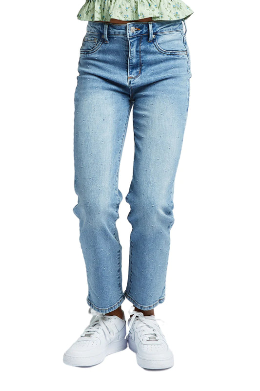 High Rise Straight Crop Jeans | Polkadot Jacquard