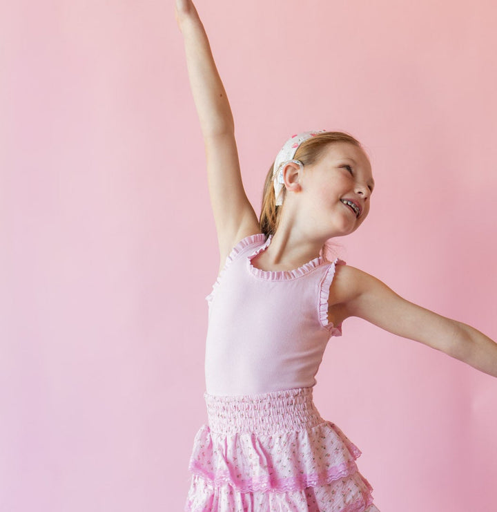 Ruffle Trim Ribbed Tank | Pink