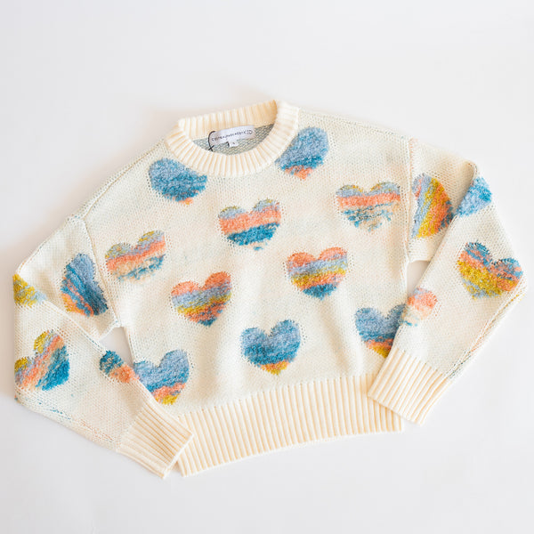 Janna Textured Hearts Crew | Ivory Multi