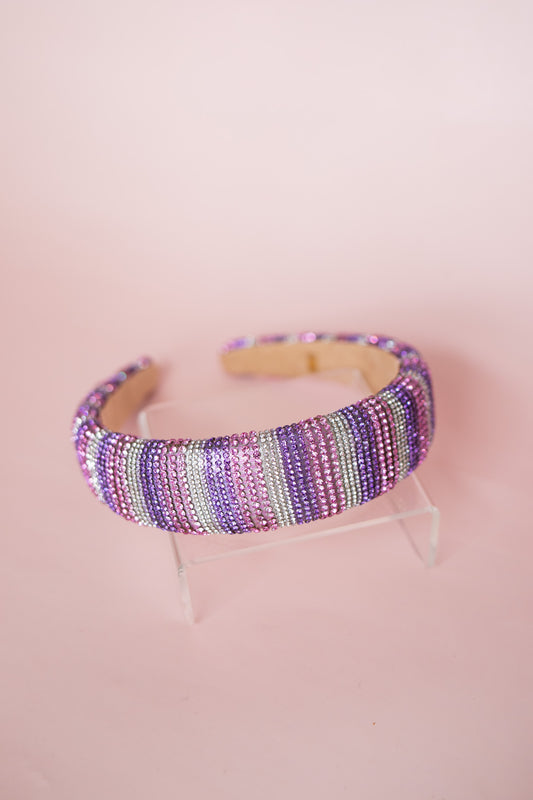 Fully Crystal Stripe Headband | Purple + Silver