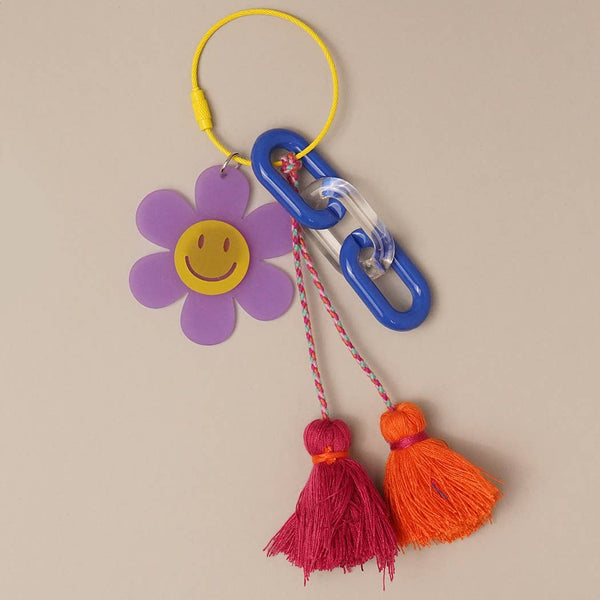 Happy Face Flower Chunky Keychain