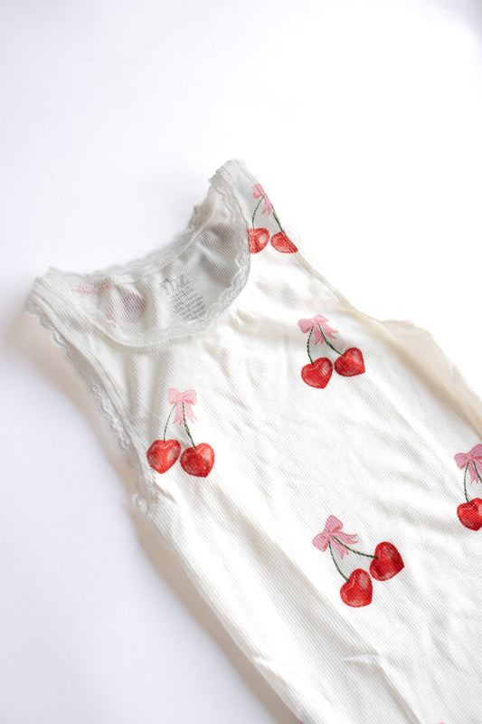 Lace Trim All Over Print Tank | Cherry Bows