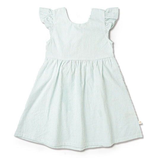 Organic Flutter Summer Dress | Green Stripes