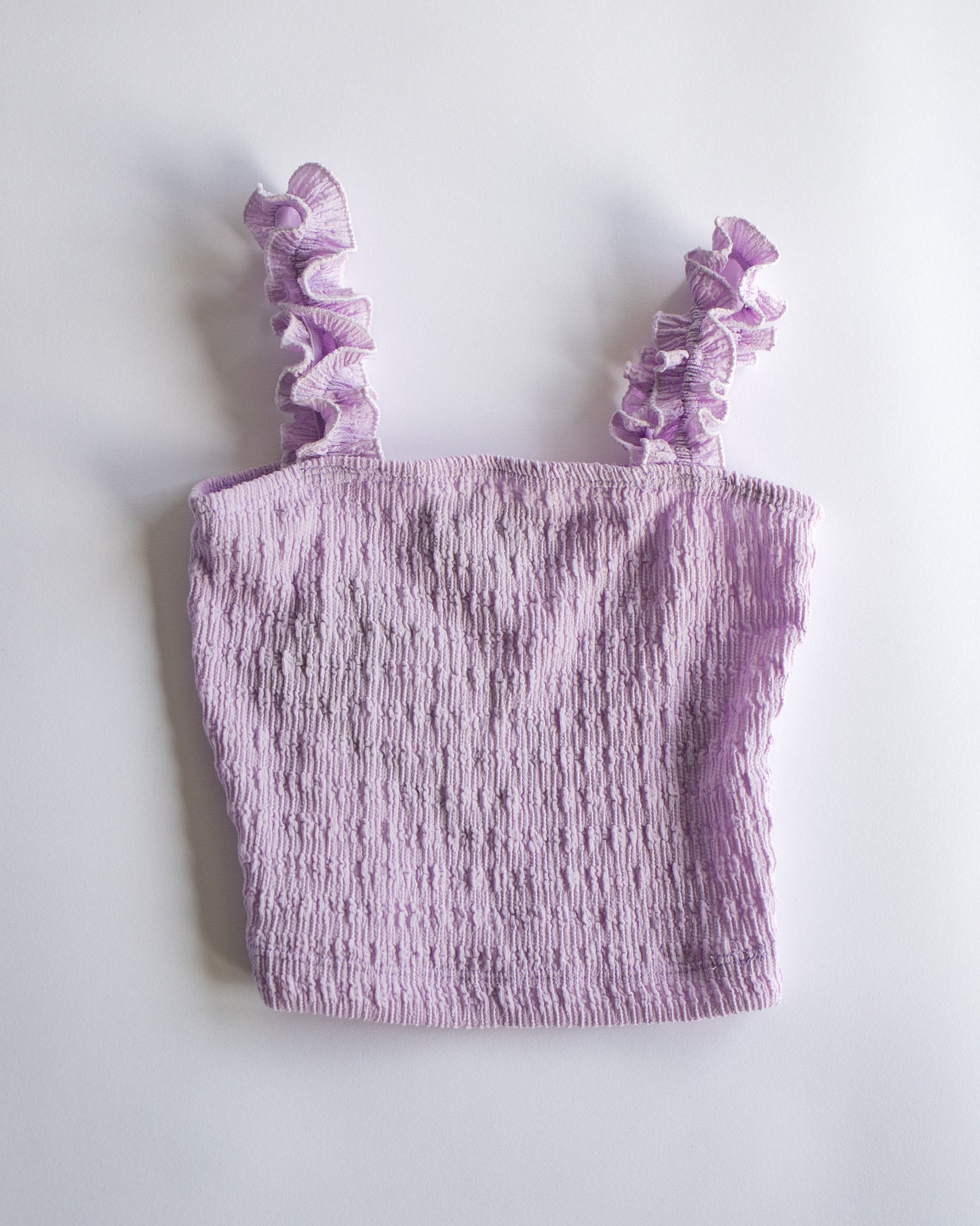 Lavender Crinkle Ruffle Strap Top