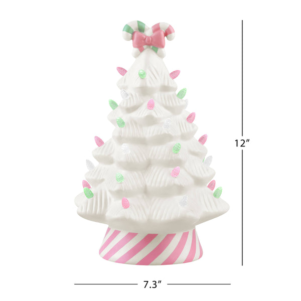 12 in. Nostalgic Ceramic Pink Candy Cane Tree