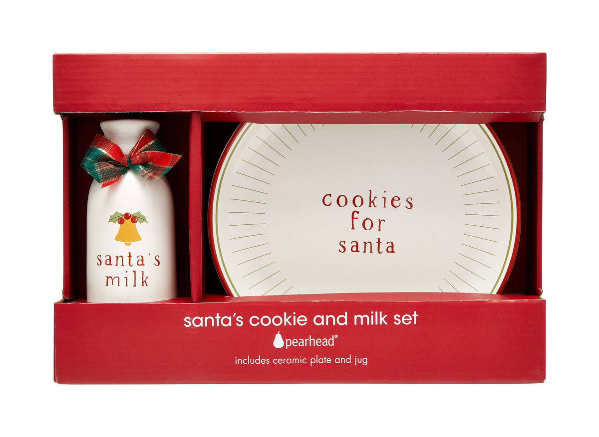 Santa Christmas Cookie Plate & Milk Jug Holiday Set
